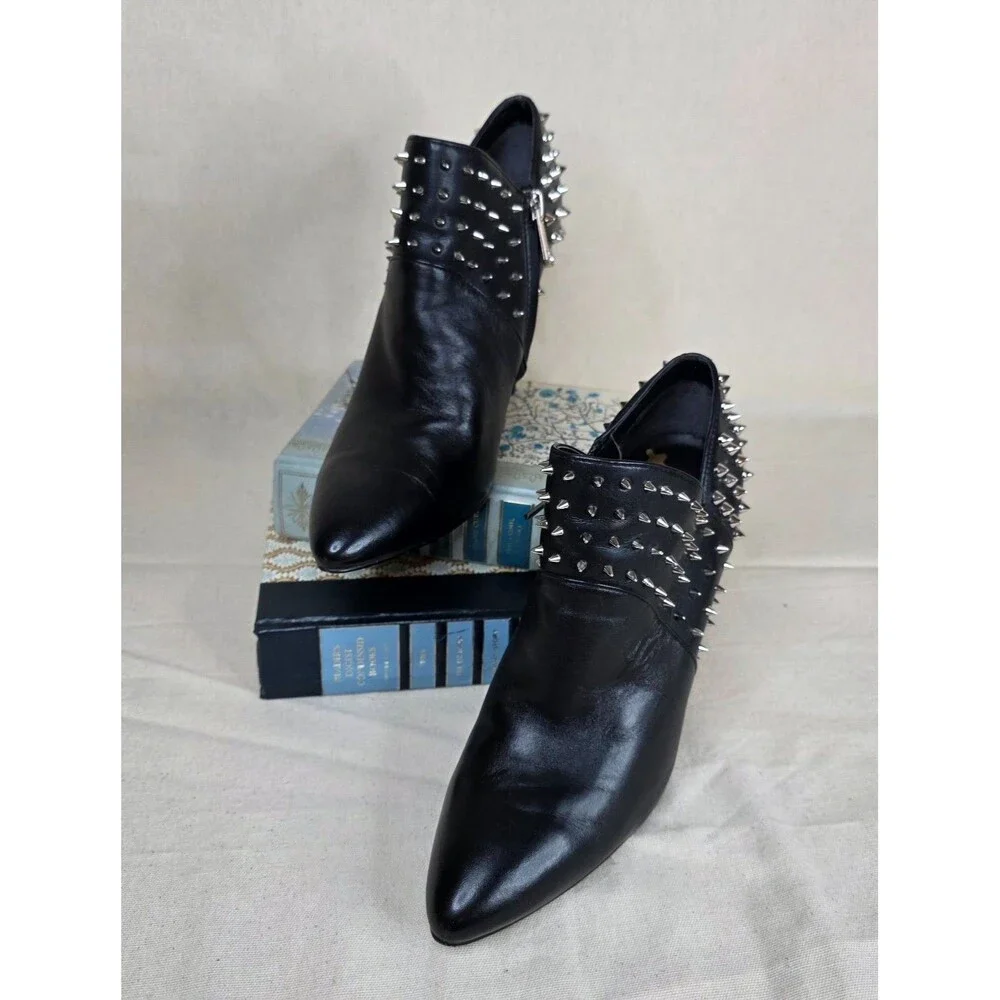 Sam Edelman Wally Studded Leather Ankle Booties Black Pointed Toe Heels 7.5